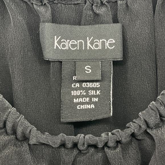 KAREN KANE Tank Top S Silk Crepe de Chine Tiered Ruffle Halter Blouse Black - Picture 5 of 12